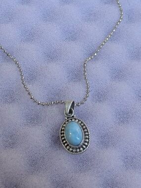 Sterling Silver Authentic Turquoise Oval Pendant charm- Blue